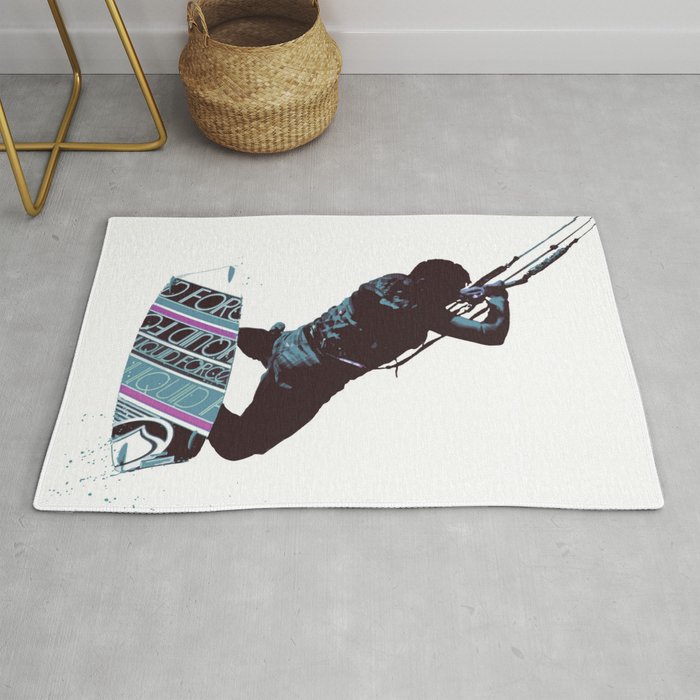 700x700 Kite And Surfboard Freestyle Silhouette Vector Rug