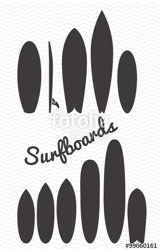 319x500 Simple Surfboards Types Silhouette Set Vector Illustration Stock