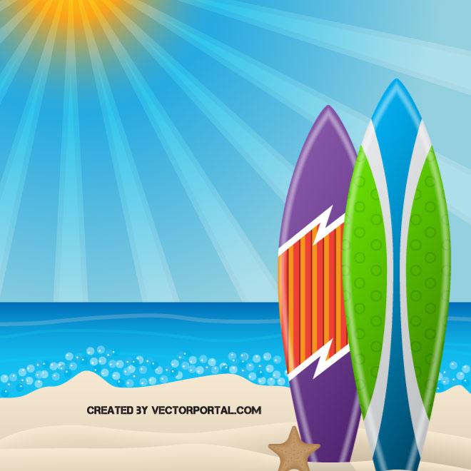 660x660 Surfboards On The Beach Vector Image