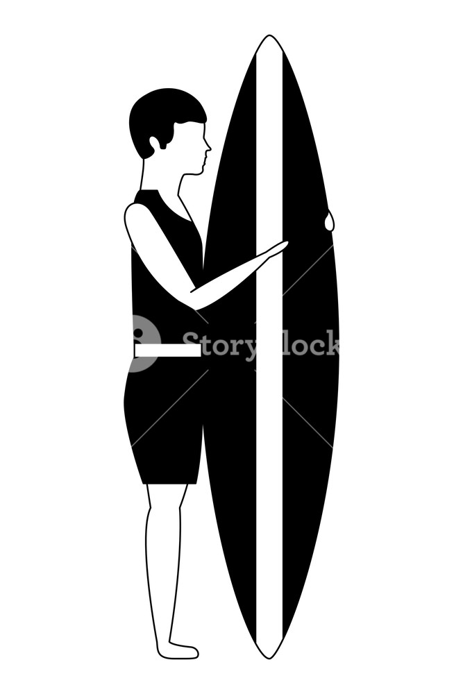 Man In Swimwear Holding Surfboard Vector Illustration Black 667x1000 Man In Swimwear Holding Surfboard Vector Illustration Black