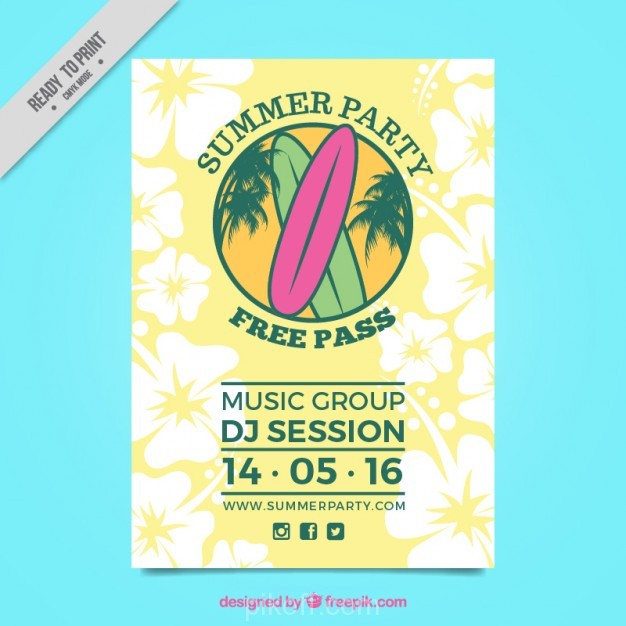 626x626 Yellow Party Flyer With Surfboards Vector Free Download