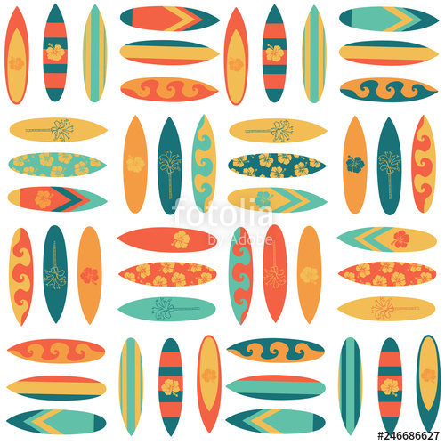 500x500 Surfboard Seamless Vector Background Surfing Background In Retro