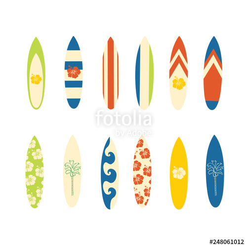 500x500 Surfboard Vector Icon Set Surf Sport Design In Retro Colors