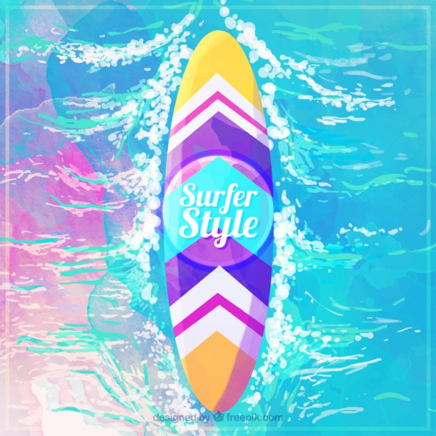 626x626 Colored Watercolor Surfboard In The Sea Free Vectors Ui Download