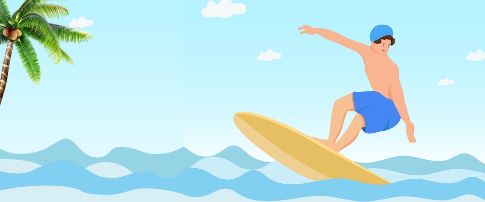 Summer Surf Girl Vector, Seagull, Girl, Surf Background Image 960x400 Summer Surf Girl Vector, Seagull, Girl, Surf Background Image