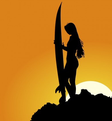 Surfer Girl Silhouette Vector 391x425 Surfer Girl Silhouette Vector