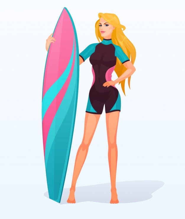 Surfer Girl In A Swimming Suit Vector Free Download 626x741 Surfer Girl In A Swimming Suit Vector Free Download