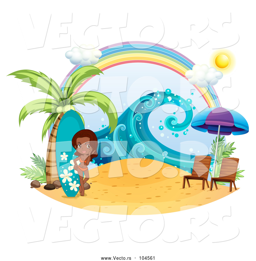Vector Of Cartoon Surfer Girl With A Board On A Beach Under 1024x1044 Vector Of Cartoon Surfer Girl With A Board On A Beach Under
