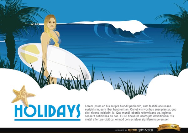 Cartoon Surfer Girl Background Free Vector 600x425 Cartoon Surfer Girl Background Free Vector