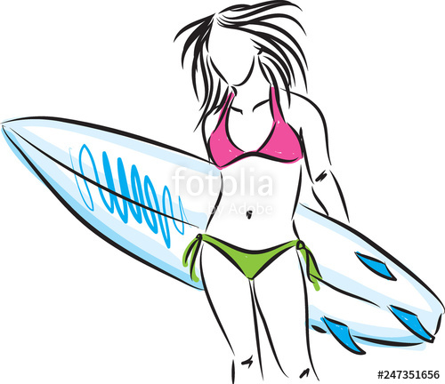 Surfer Girl With Surf Board Illustration Stock Image And Royalty 500x432 Surfer Girl With Surf Board Illustration Stock Image And Royalty