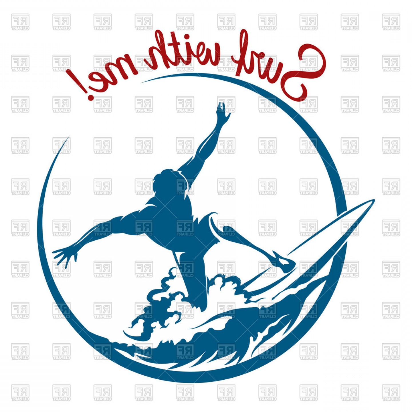 1440x1440 Silhouette Of Surfer On Wave Emblem Design Vector Clipart Soidergi