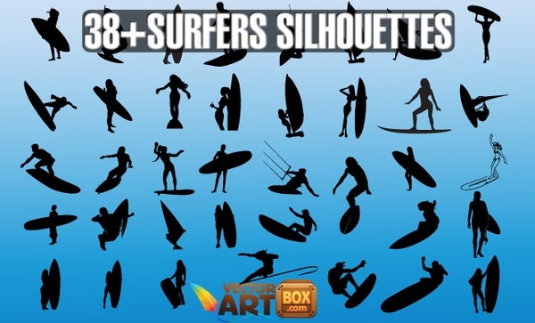 600x363 Vector Surfers Silhouettes Free Vector In Adobe Illustrator