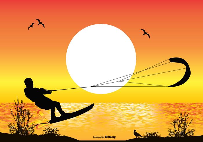 700x490 Ocean Scene With Kite Surfer Silhouette