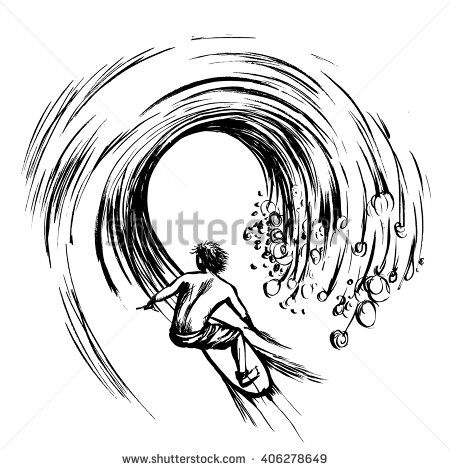 450x470 Surfer In Wave Brush Ink Sketch Handdrawn Serigraphy Print