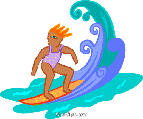 480x402 Surfer Woman Royalty Free Vector Clip Art Illustration