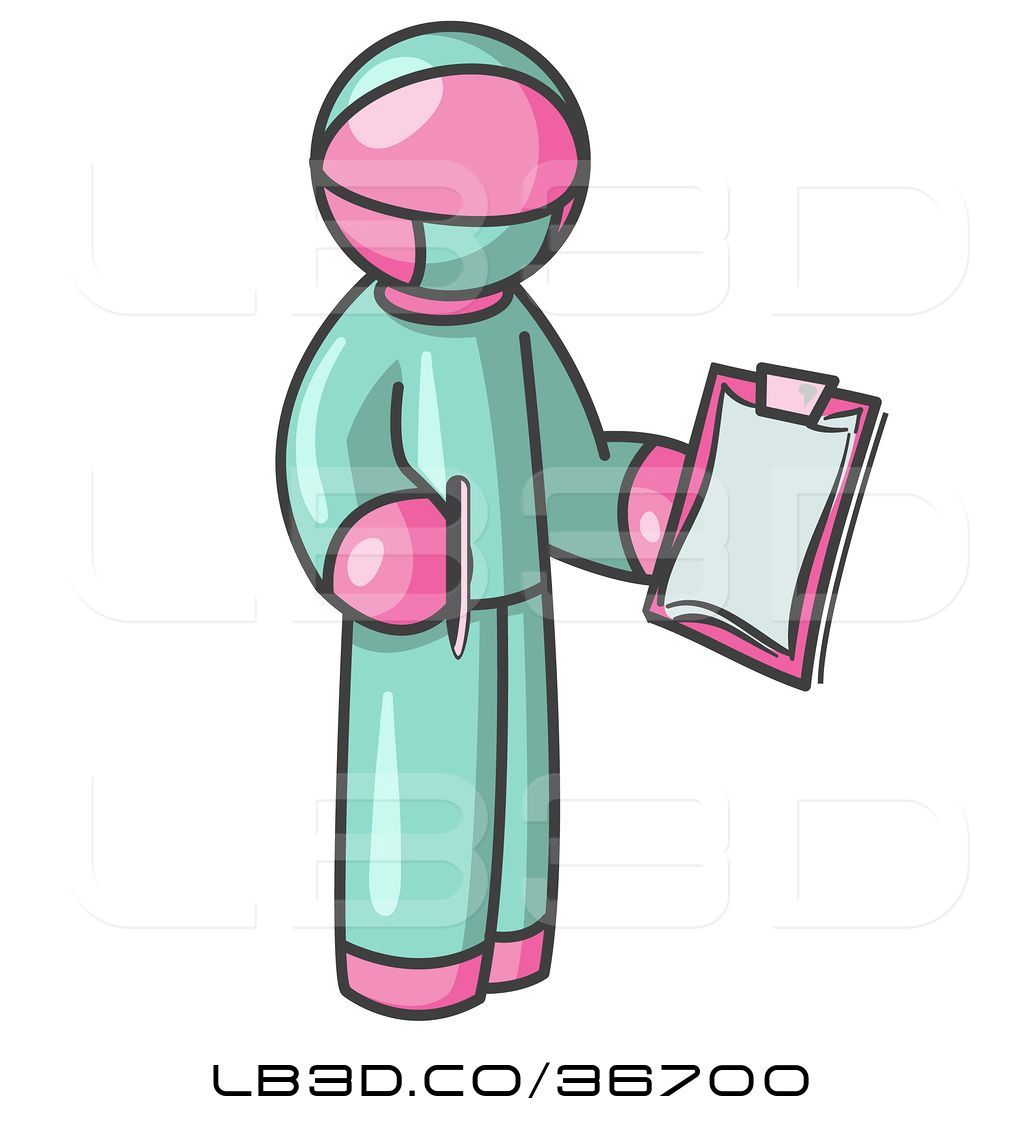 1024x1124 Vector Illustration Of Pink Surgeon Guy In Green Scrubs, Holding