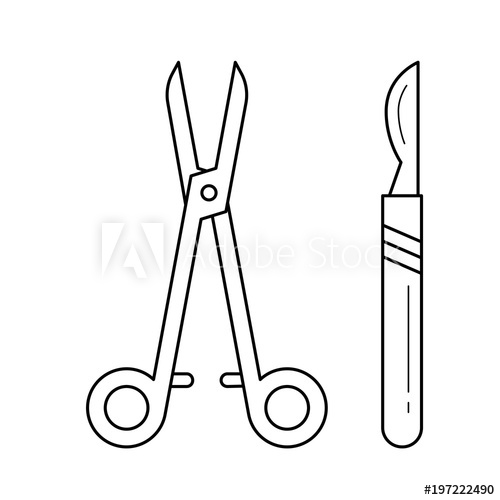 500x500 Surgical Instruments, Scalpel Vector Line Icon Isolated On White
