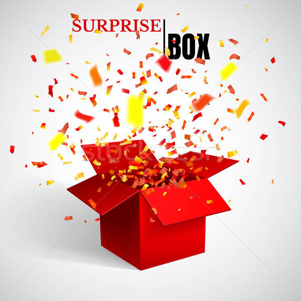 600x600 Open Red Gift Box And Confetti Surprise Vector Illustration