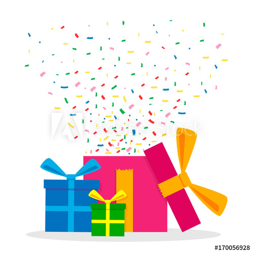 500x500 Three Gift Box And Confetti Surprise Vector Illustration