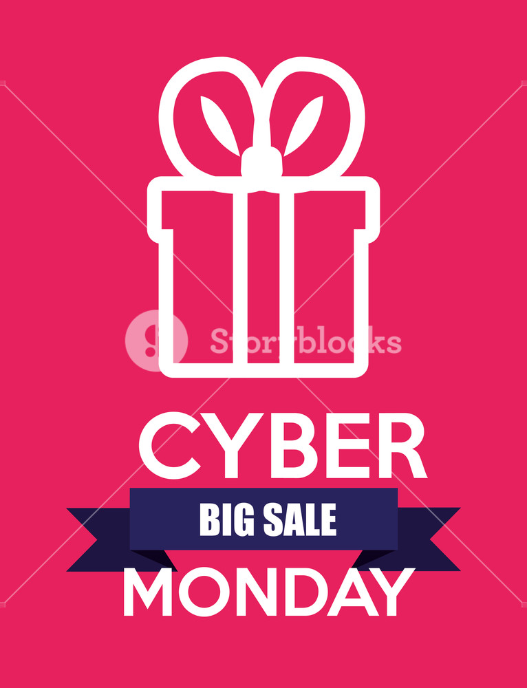 766x1000 Cyber Monday Ribbon Big Sale Gift Box Surprise Vector Illustration