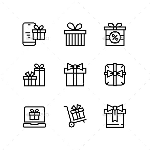 590x590 Gift, Present, Surprise Vector Simple Outline Icons For Web
