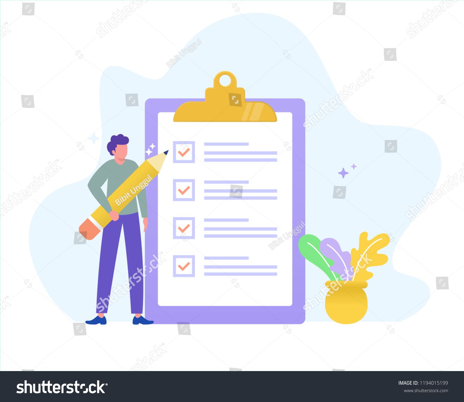 1500x1300 Online Form Survey Vector Illustration Concept, Young Man Holding