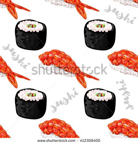 450x470 Seamless Pattern With Different Types Of Sushi Japanese Food