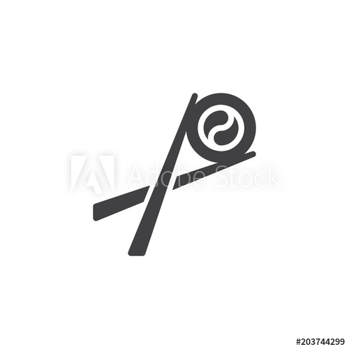 500x500 Chopsticks Holding Sushi Roll Vector Icon Filled Flat Sign