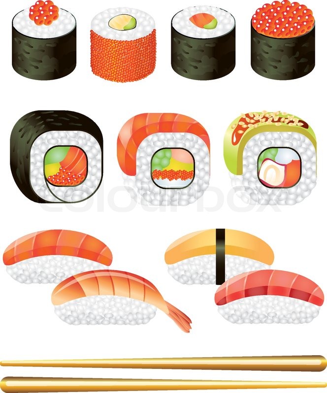 664x800 Colorful Sushi Rolls Vector Set Stock Vector Colourbox