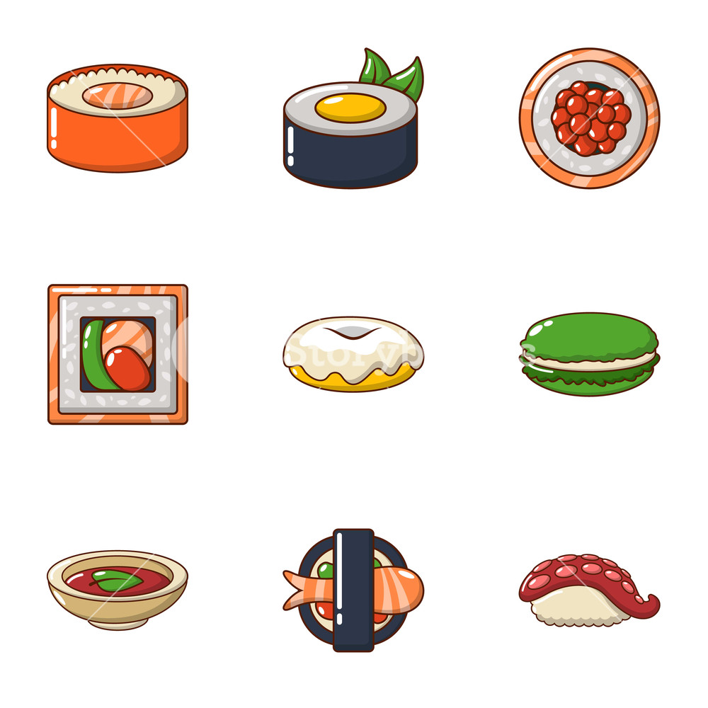 1000x1000 Sushi Icons Set Cartoon Set Of Sushi Vector Icons For Web