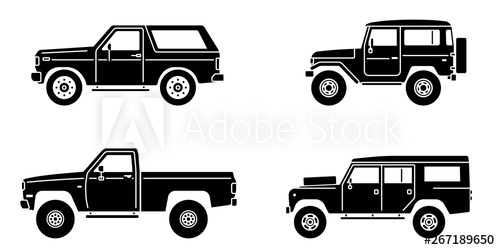 500x250 Off Road Suv Cars Set Side View Offroad Car In Different