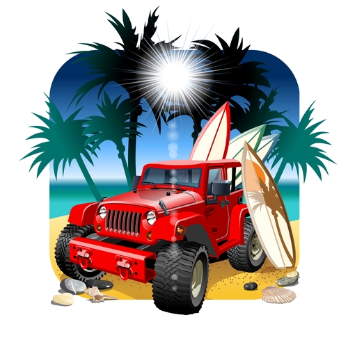500x499 Summer Beach With Suv Vector Design Free Download