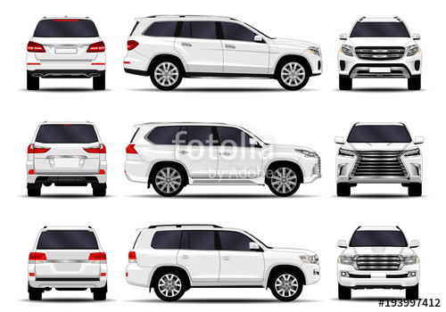 500x350 Realistic Suv Cars Set Front View Side View Back View Stock