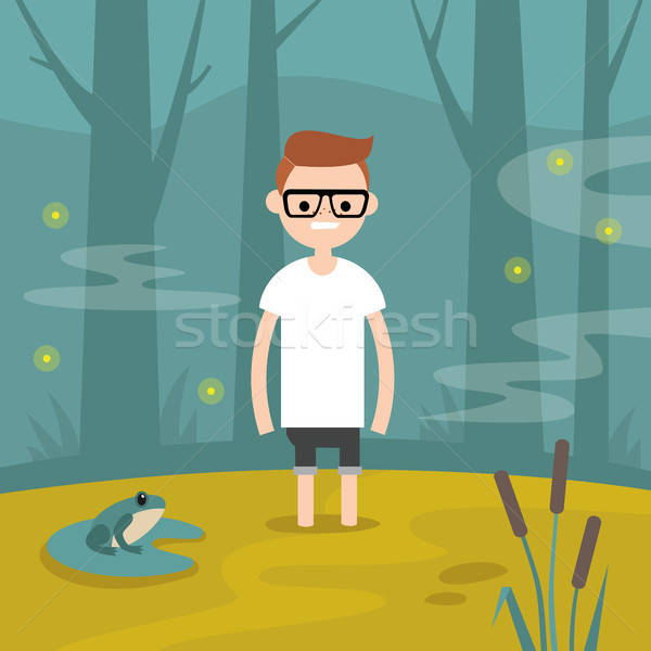 Young Character Stuck In The Swamp Flat Editable Vector Illust 600x600 Young Character Stuck In The Swamp Flat Editable Vector Illust