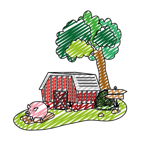 Doodle House Farm With Pig Animal In The Swamp Vector Illustration 450x450 Doodle House Farm With Pig Animal In The Swamp Vector Illustration