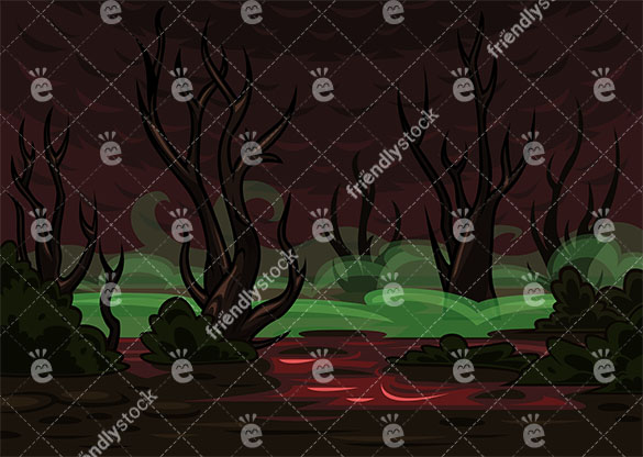 A Spooky Swamp With Dead Trees Covered In Mist Vector Background 585x416 A Spooky Swamp With Dead Trees Covered In Mist Vector Background