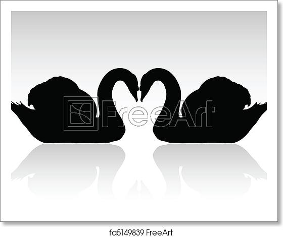 560x470 Free Art Print Of Two Swans Black Vector Silhouettes Freeart