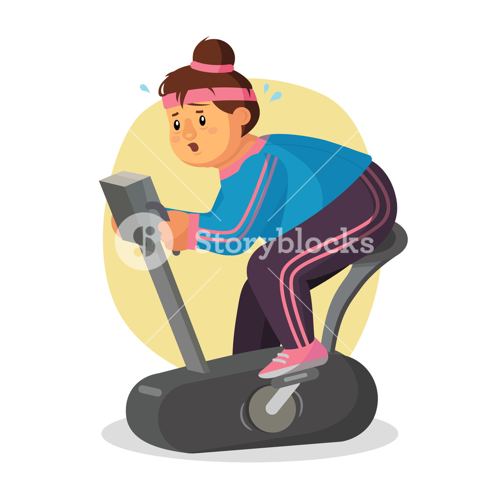 1000x1000 Fat Woman Working Out In Gym Vector Training On Exercise Bike