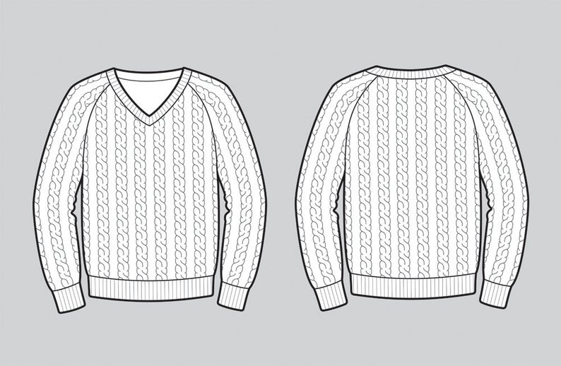 794x518 Cable Knit Sweater Vector Fashion Flat Sketch Adobe Etsy