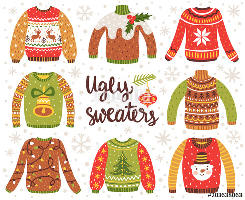 500x408 Vector Set Of Ugly Christmas Sweaters With Norwegian Ornaments