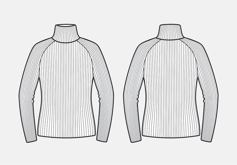 794x553 Women's Turtleneck Sweater Vector Fashion Flat Sketch Etsy