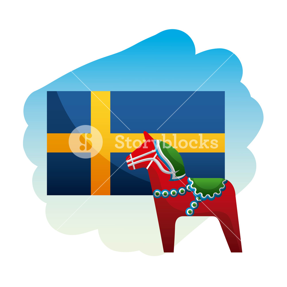 1000x1000 Midsummer Swedish Celebration Woodhorse With Sweden Flag Vector