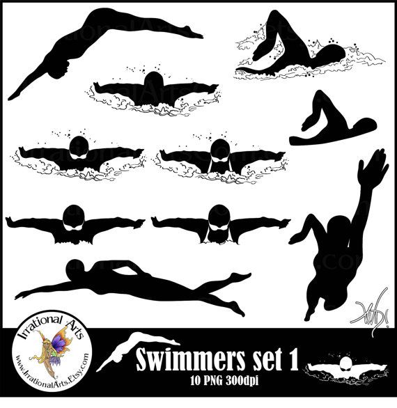 570x586 Male Swimmer Silhouettes Set