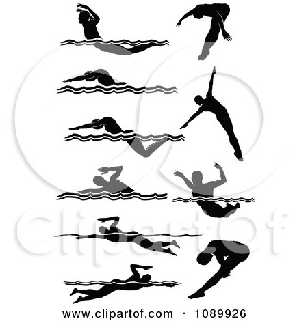 450x470 Clipart Black And White Male Swimmer Silhouettes