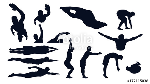 500x281 Swimming Male Silhouette Set Stock Image And Royalty Free Vector