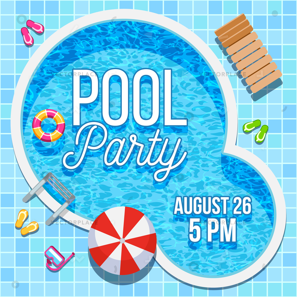 Summer Pool Party Invitation Nobody Water Vector Illustration 1000x1000 Summer Pool Party Invitation Nobody Water Vector Illustration