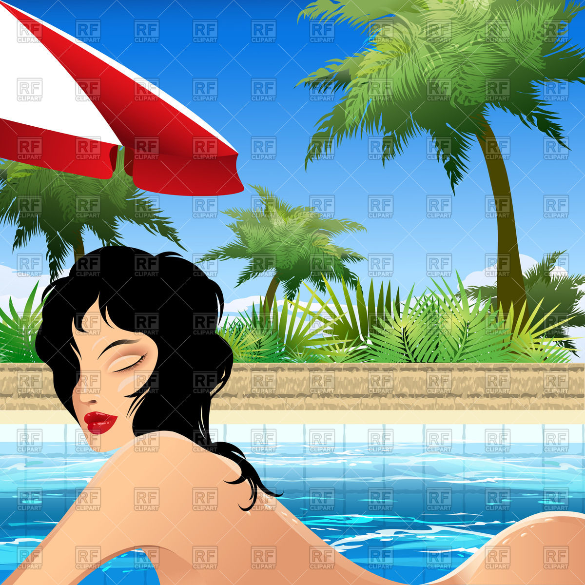 Beautiful Woman Sunbathes Under Sunshade Near Swimming Pool 1200x1200 Beautiful Woman Sunbathes Under Sunshade Near Swimming Pool