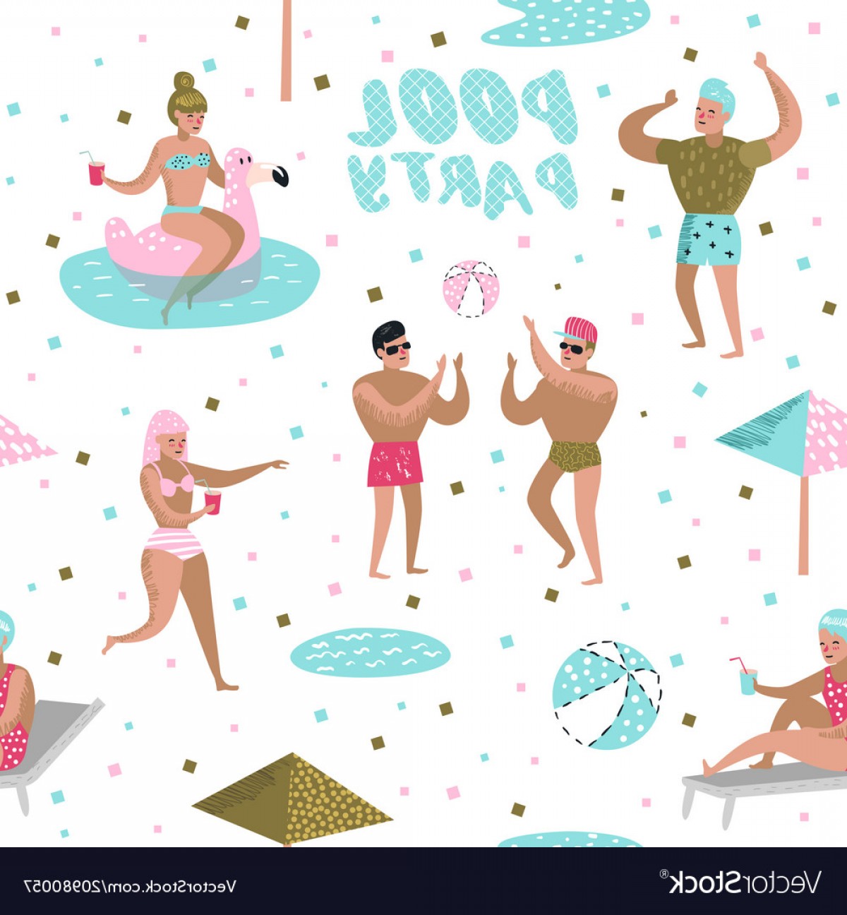 1200x1296 Pool Party Seamless Pattern People Swimming Vector Cultracing