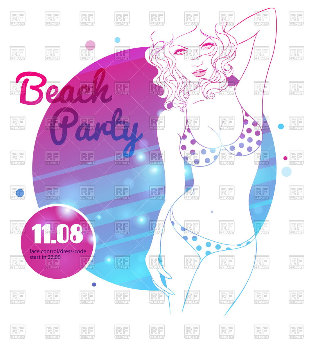 1095x1200 Poster Of Beach Party With Sexy Girl In Swimsuit Vector Image