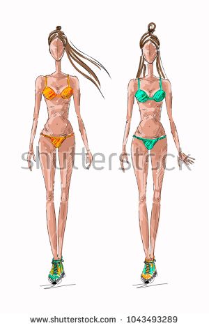 300x470 Vector Fashion Sexy Girl Sketch In A Swimsuit Vector Summer